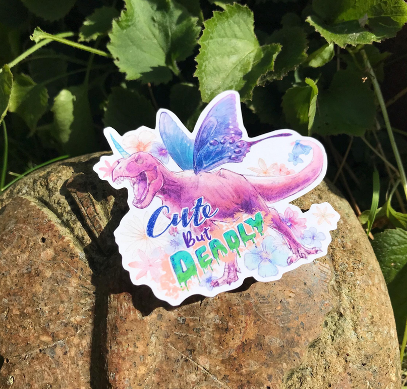 Cute But Deadly Faerie Dino Quote Sticker