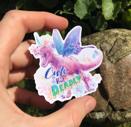 Cute But Deadly Faerie Dino Quote Sticker