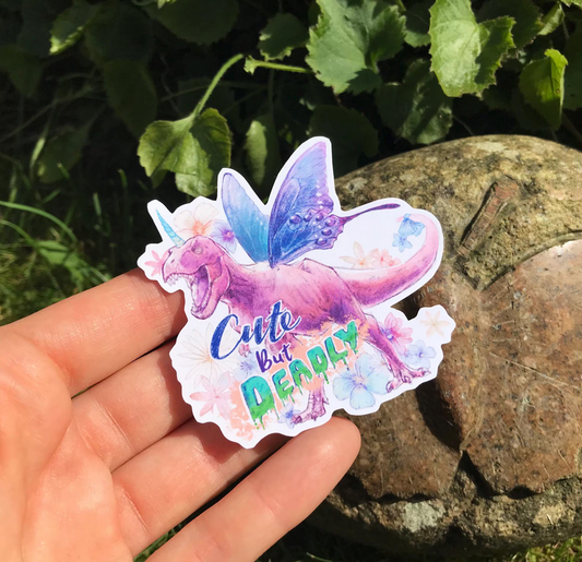 Cute But Deadly Faerie Dino Quote Sticker