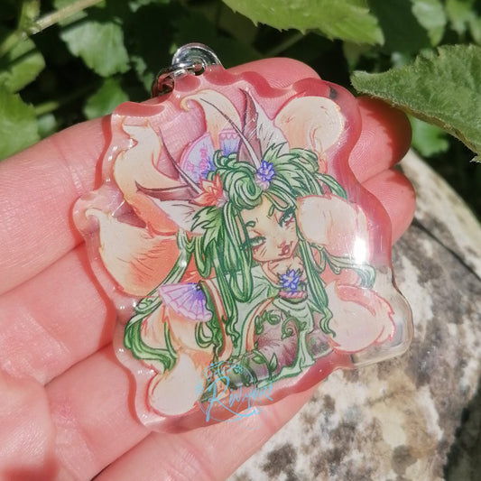 Japan Inspired Ferne Acrylic Keyring - Kitsune Fox Spirit -